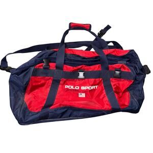 vintage Polo Sport Ralph Lauren duffel bag red blue 1990’s 20x10x10